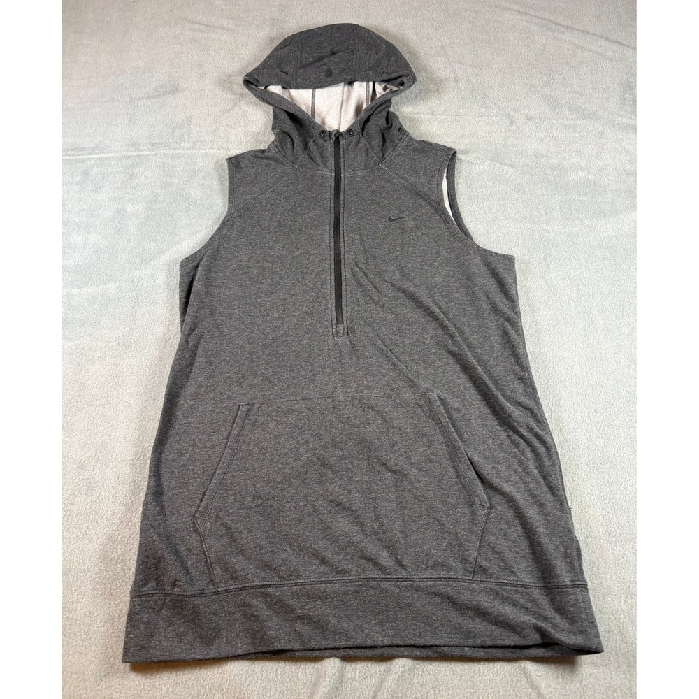 Nike Dri-FIT Mens Sleeveless Hoodie Quarter Zip Training Vest Gray Medium